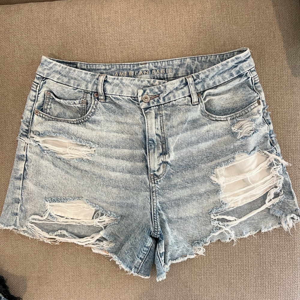 American Eagle Outfitters Women's Ripped Light Blue Jean Shorts
